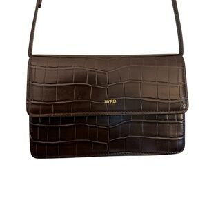 JW PEI Brown Croc Vegan Leather Flap Shoulder Bag